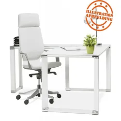 Eckbüro Schreibtisch Glas Metall Weiß  Großer Eck-Chefschreibtisch für Professionellen Arbeitsplatz  Modern Minimalistisch  Kadima Design