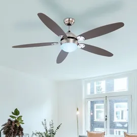 ETC Shop Rgb Led Deckenventilator Deckenlampe Vor Rücklauf 3 Stufen Zugschalter Fernbedienung dimmbar, Montage an Schrägen, 1x 4,8w 470lm warmweiß, Dxh 132 x 40,6 cm
