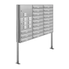 AL Briefkastensysteme 21 Fach Premium Edelstahl Stand Briefkasten Anlage mit Klingeln, Post A4, modern, robust, wetterfest, Artikelnummer: 132T21S3KS