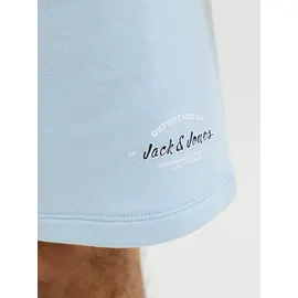 JACK & JONES Jogger Pants JACK & JONES "JPSTGORDON BRANDON SWEAT SHORTS", Herren, Gr. M, N-Gr, celestial blau, Web, Obermaterial: 65% Polyester, 35% Baumwolle, unifarben, regular fit, Hosen