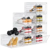 HOMIDEC Schuhboxen Stapelbar Transparent, 12 Stück Hartplastik Schuhkarton mit Deckel, Schuhaufbewahrung für Stöckelschuhe, Stiefeletten, Pumps, High Tops, für Größe 46, Transparent