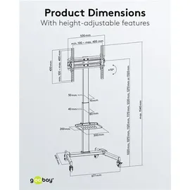 goobay Basic TV-Rollständer 67,7 cm Schwarz Stahl