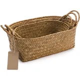Rattan Regalkörbe Aufbewahrungskorb aus Seegras mit Griff Regalkörbe Natürliches Gewebt Oval 3 Stück (Groß + Mittel + Klein)