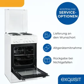 Exquisit Standherd, Standherd 50 cm Breite, Massekochfeld, einfach zu bedienen, 48 l Garraum, Elektro-Standherd 50 cm, EH9-3-090 weiss | Energieeffizienzklasse A Elektro Versiegelte Platte Weiß
