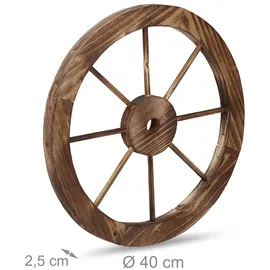 Relaxdays Wagenrad Holz, 3er Set, Deko für Garten, Terrasse, Veranda, rustikales Kutschenrad, Saloon, Western, braun