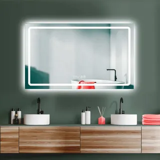 PonteSino HOKO ANTIBESCHLAG LED Badspiegel 100x60cm+Uhr+Lichtwechsel Warmweiß-Kaltweiß-Neutral. Licht mit Touch Schalter/Wandschalter einschaltbar. Bochum