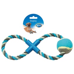 DUVO+ Spielball Hundespielzeug Knot Baumwolle 8-Ring + Tennisball grau/blau