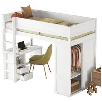 EXTSUD Hochbett 90*200cm Hochbett mit Kleiderschrank, Schreibtisch und Schubladen