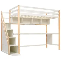 Odikalo Kinderbett Hochbett Stauraum Treppe Kiefernholz Schreibtisch Regalen weiß 90x200 weiß