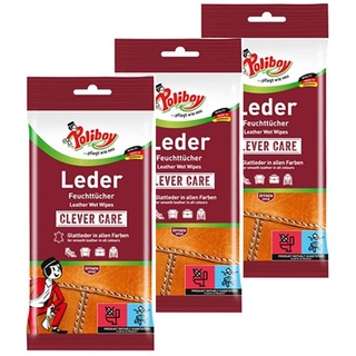 Poliboy Leder Feuchttücher - perfekte Reinigung für Glatt- und Kunstleder - 3er Pack - 3x20 Tücher - Made in Germany