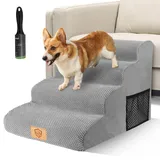 MASTERTOP Hundetreppe für Hunde und Katzen, 4 Stufen Haustiertreppe mit Waschbar Plüschbezug, Hochdichter Schwamm Hunderampe Katzentreppe für Bett und Sofa, Senden 1 Fusselrolle