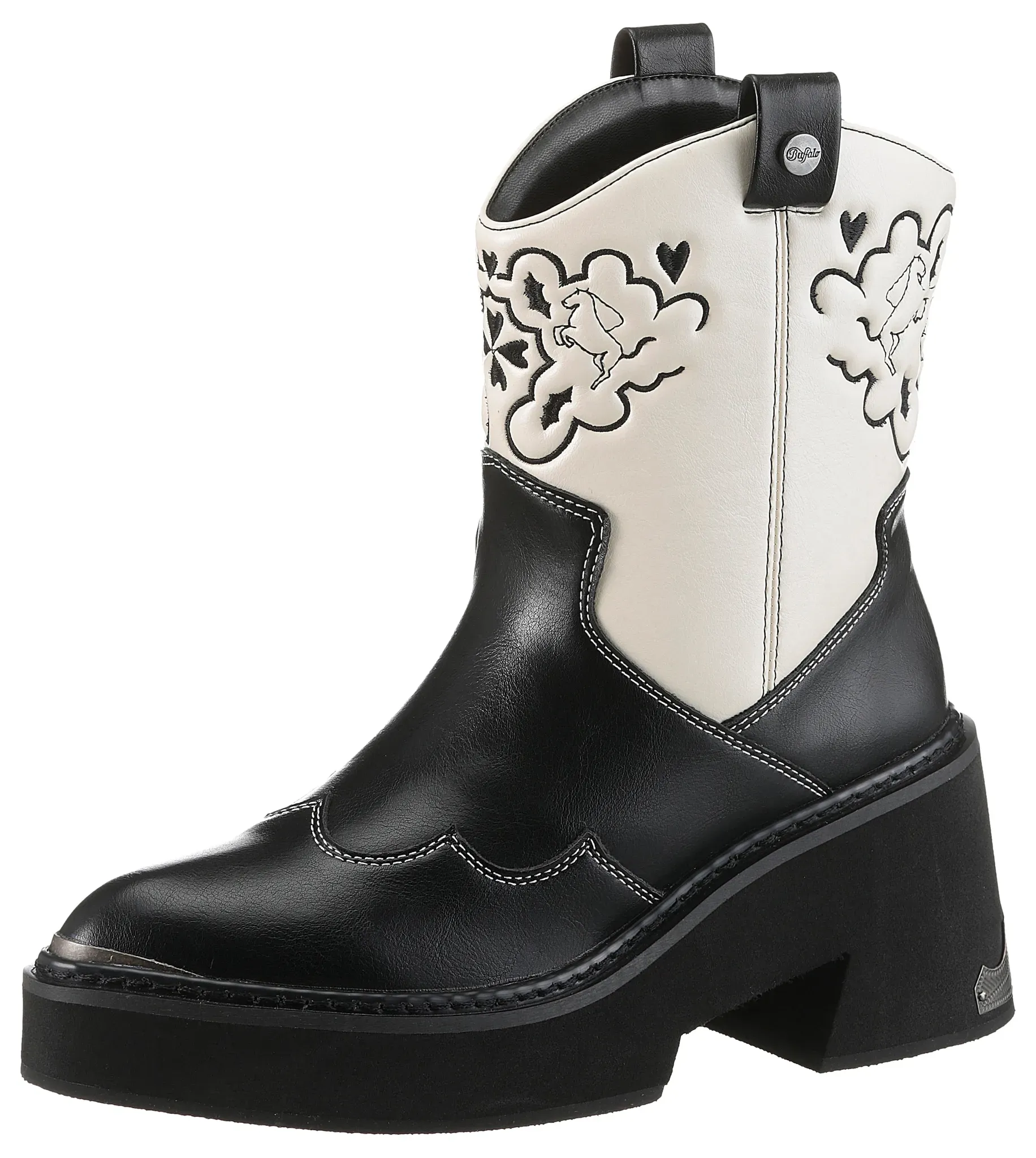 Cowboy Stiefelette »BULL BOOT VEGAN«, Westernstiefelette, Cowboy Boots, Schlupfboots, mit Stickerei, Gr. 36, weiß-schwarz, , 97679801-36