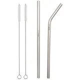 TiTo Titan-Trinkhalme mit Reinigungsbürste, ultra-stabil und leicht (7 mm Außenmaß, 0,4 mm Innenmaß), 2 Stück (je 1 gebogen und gerade), Titan, 1 straight & 1 bent