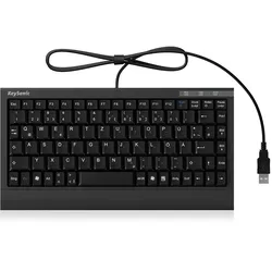 KeySonic ACK-595C+ (DE) Tastatur Mini USB-Tastatur inklusive PS/2 Adapter, Kompakte Größe, Soft Skin Beschichtung, Leiser Tastenanschlag