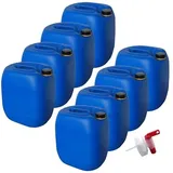 kanister-vertrieb® 8 Stück 30 L Kanister Wasserkanister Kunststoffkanister blau DIN61 + Hahn + Etiketten