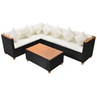 vidaXL 4-tlg. Garten-Lounge-Set mit Auflagen Poly Rattan Schwarz