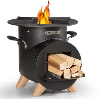 Blumfeldt Feuerstelle mit Grillrost, Feuerschale für Terrasse & Camping, Feuerschale-Set mit Grill, L-Form Feuerschalen mit Schürhaken, Feuerschale für den Garten, Feuerstelle mit Holzstand