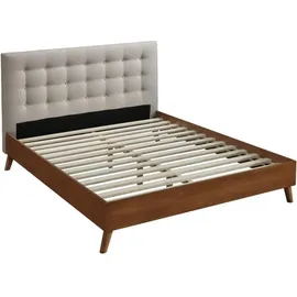 vente-unique Bett 180 x 200 cm mit gestepptem Kopfteil - Stoff - Beige - francesco