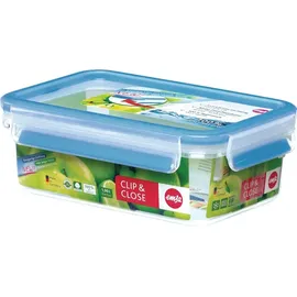 Emsa Clip & Close Frischhaltedose rechteckig, 1 L, mit Deckel, Aufbewahrungsbox, 100 Prozent dicht, spülmaschinen-, gefrier-, mikrowellenfest, Transparent, Blau,