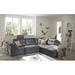 Ecksofa ED EXCITING DESIGN "Estrella L-Form", grau, B:283cm H:107cm T:217cm, 100% Polyester, Sofas, mit Bettkasten, Schlaffunktion, Kopfstützen, Armteilverstellung