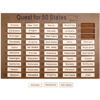 Kdouehg Neuer Hölzerner Besuchs-Countdown-Reiseplan für 50 Staaten, Heimdekoration, Geschenk, Komplettliste, Ornament, Tracker-Brett