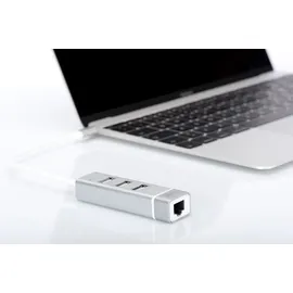 Digitus USB2.0 3-Port HUB & Fast Ethernet LAN-Adapter mit Typ-C Anschluss