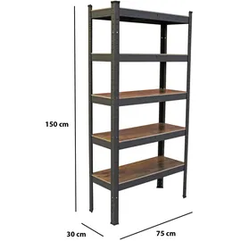 Trutzholm 2x Wohnzimmerregal 150x75x30 cm dunkel Traglast je 650 kg Steckregal Schwerlastregal Lagerregal
