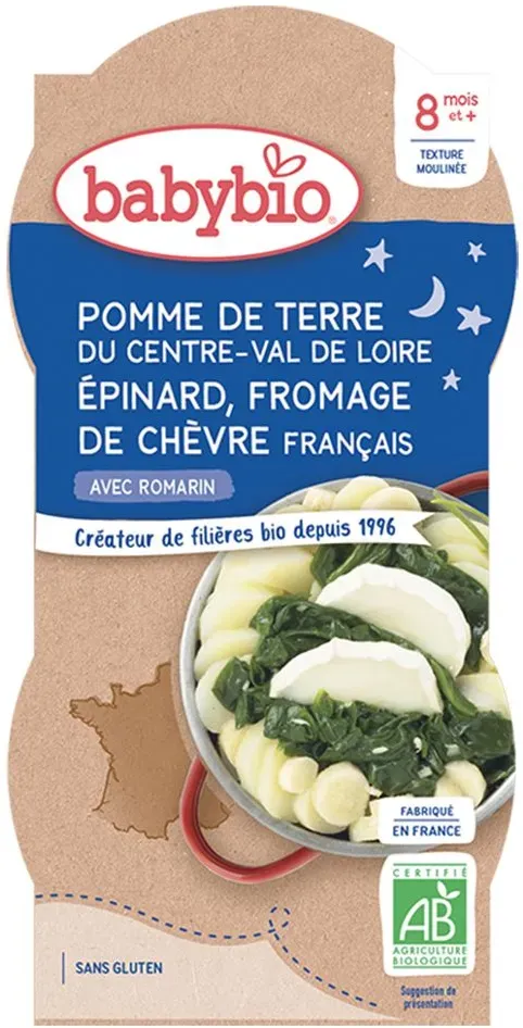 Babybio Pomme DE Terre DU Centre-Val DE Loire Epinard Fromage DE Chèvre Français dès 8 mois