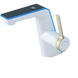 HpLive Wasserfall Armatur komplett aus Kupfer mit digitaler Temperaturanzeige, Einhebel-Waschtischarmatur, Mischbatterie für heißes und kaltes Wasser(Weiß)