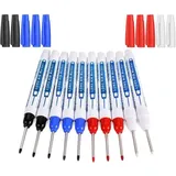 Tieflochmarker, 10 Stück Zimmermannsmarker, Permanentmarker Mit 30 Mm Langer Spitze, Präzisions-baumarker (schwarz, Blau, Rot, Weiß)