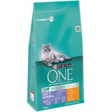 PURINA ONE BIFENSIS Coat and Hairball Katzentrockenfutter: reich an Huhn, für gesunde Haut & Harnwege, schönes Fell, reduziert Haarballenbildung, 3 x 1,5 kg