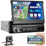 [2GB+64GB] CAMECHO Android 1 Din Autoradio mit Navi,7 Zoll Flip Out Touchscreen Autoradio mit WiFi Verbunden/GPS/Bluetooth/FM Empfänger/USB/EQ/Mirror Link für Android IOS Phone