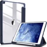 Fintie Hybrid Hülle für 10.2 Zoll iPad 9. Generation 2021/8. Gen 2020/7. Gen 2019 mit Stifthalter - Stoßfeste Schutzhülle mit transparenter Hartschale auf der Rückseite, Marineblau