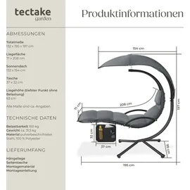 Tectake Elaria Hängeliege 195 x 132 x 197 cm Grau