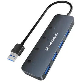 wozinsky USB-A Hub Wozinsky WHS080YSS 4 x 3.0 mit Einzelschaltern, Aluminium, 30 cm Kabel - grau