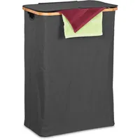 Relaxdays Wäschekorb mit Deckel, 105 l, Wäschesammler, Bambus & Polyester, faltbar, tragbar, Wäschekiste, schwarz/Natur