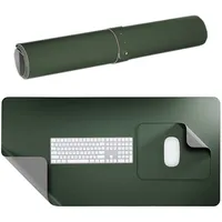 Schreibtischunterlage PU Leder [2-er Set] 80x40cm Premium Qualität Desk Mat mit extra Mauspad Rutchfeste Unterlagenmatte büro zubehör Große Schreibunterlage mit Riemen XXL Doppelseitig (Grün/Grau)