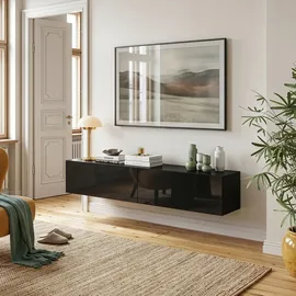 [en.casa] Evaton TV-Lowboard 160 x 32 x 30 cm Schwarz Hochglanz Spanplatte