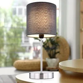 ETC Shop Tischleuchte Tischlampe Wohnzimmer Leselampe Textilschirm Nachttischlampe, anthrazit Ambiente-Licht, 1x E14, DxH 15x35 cm