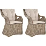 Krines Home Esszimmersessel 2er Set Rattansessel Breit Skandinavischer Stil Natur (Grau, Gr. 4) (2-St., 2er Set), Rattan, Sessel, breiter Armlehnsessel, Wohnzimmer grau