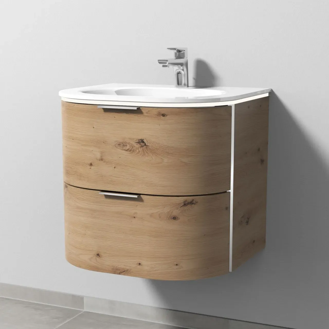 Sanipa 4balance Glas-Set mit 2 Auszügen und LED-Beleuchtung, Eiche Natural-Touch, DG21185 DG21185
