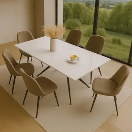 MCW Esszimmertisch MCW-O58, Esstisch Sinterstein Metall, Marmor-Optik 160cm ~ weiß