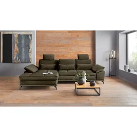 OTTO home Ecksofa OTTO HOME "Costello L-Form, B: 301 cm mit Sitztiefen-, Armteilverstellung &", grün (oliv), B:301cm H:89cm T:176cm, 100% Polyester;Samtoptik (100% Polyester), Sofas, Ecksofa, 3 Nierenkissen, optional Bettfunktion & Bettkasten, Topseller