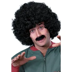 80er Jahre Afro Herrenperücke Mit Schnauzer Schwarz - OS