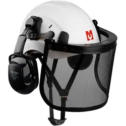 MUSTBAU Sicherheitshelm Schutzhelm Set -  EN397 mit Ohrschützern und Netzvisier - Verstellbarer Kopfbügel von 53 bis 63 cm - Ideal für Forstwirtschaft, Baustellen und Dienstleistungen