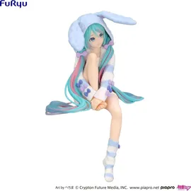 FuRyu Hatsune Miku Noodle Stopper PVC Statue Hatsune Miku Rabbit Ear Hood Pajama Blue Color Ver. 14 cm
