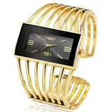 CANSNOW Spangenuhr Damen – Stilvolle Damenuhr Gold | Damen Uhren | Damen Armbanduhr | Damenarmbanduhr | Damenuhr Gold | Goldene Uhr Damen | Uhr Gold Damen | Damen Uhr Gold (Gold-Schwarz)