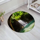 FSDGY Badvorleger Fußmatte Flauschig Teppich Badezimmerteppich Duschmatte für Bade & Wohnzimmer Schlafzimmer,Wasserfall, Wasserfall, der tief unten im Wald in EIN warmes Paradies fließt. Fo,60x60 cm