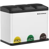Songmics Mülleimer LTB45W, weiß, aus Metall, 3 x 15 Liter mit Deckel und Inneneimer weiß-schwarz