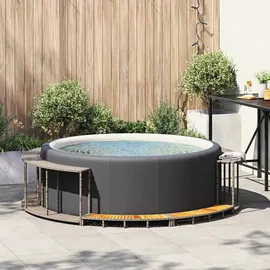 vidaXL Whirlpool-Umrandung mit Stauraum Holztreppe Grau Poly Rattan